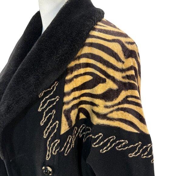 Vintage Zebra oversized faux fur Collar statement Coat/Jacket - Picture 2 of 10